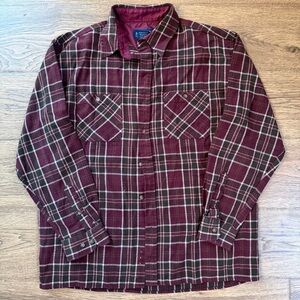 VINTAGE John Blair Flannel Shirt Mens Med Maroon Plaid Brushed Acrylic Knit EUC